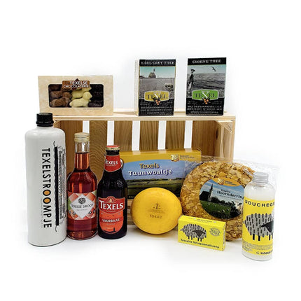 Texel geschenkmand in een houten kistje Cocksdorp