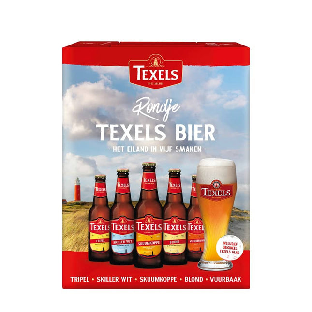 Ronde geschenkdoos voor Texel bier met glas.