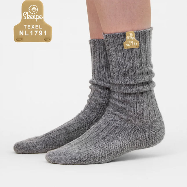 Grijze wollen sokken beige label