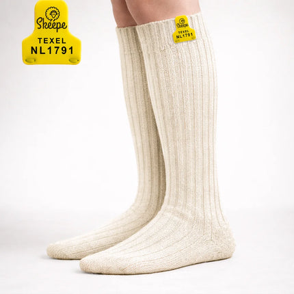 lange witte kniekousen - Texelse wol