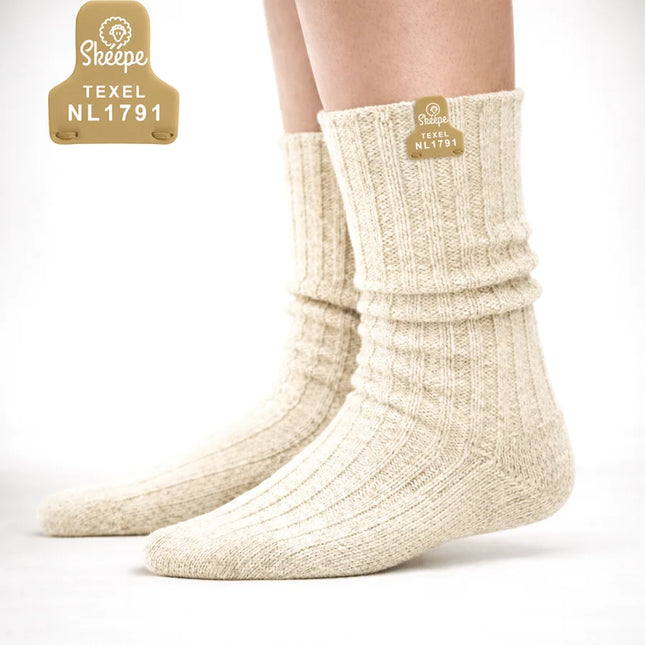 Witte wollen sokken - beige label